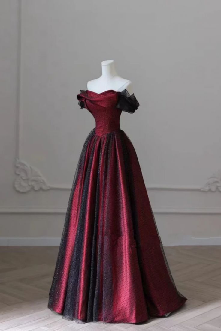 Elegant A Line Off The Shoulder Burgundy Tulle Prom Dresses With Ruffle Long Evening Dress