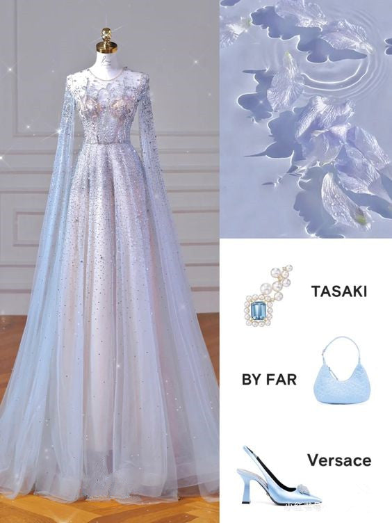 Elegant A line Jewel Sequin Prom Dresses With Beads Long Evening Dress