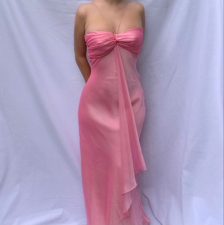 Pretty A line Halter Sleeveless Pink Chiffon Prom Dresses Long Evening Dress