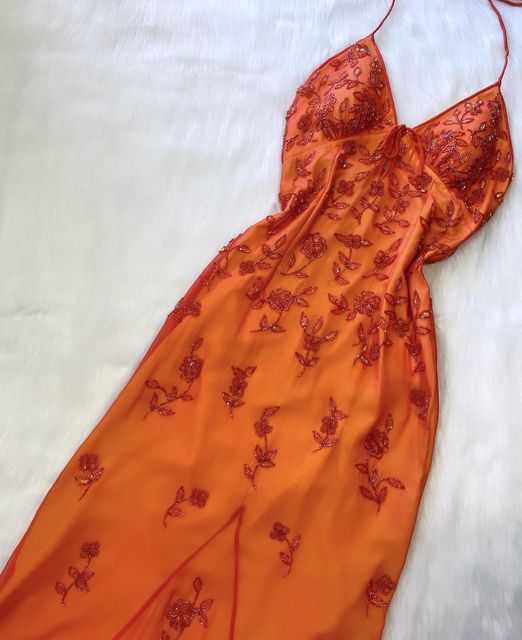 Gorgeous Mermaid Spaghetti Straps Orange Long Tulle Prom Dresses Beads Evening Dress