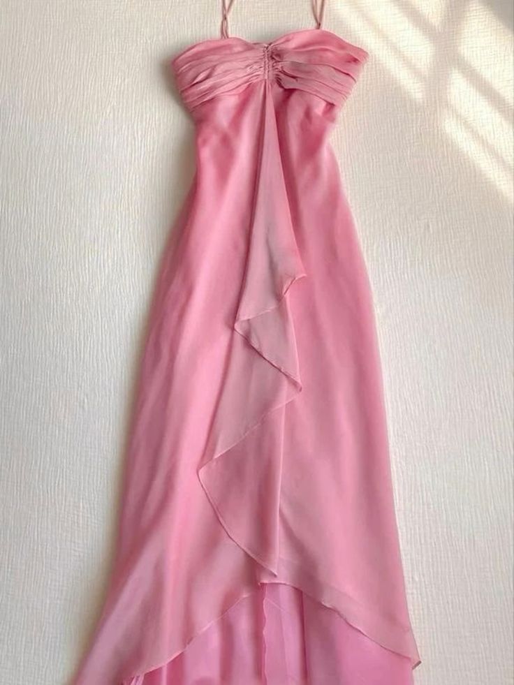 Elegant A Line Halter Long Chiffon Pink Prom Dresses Evening Dress