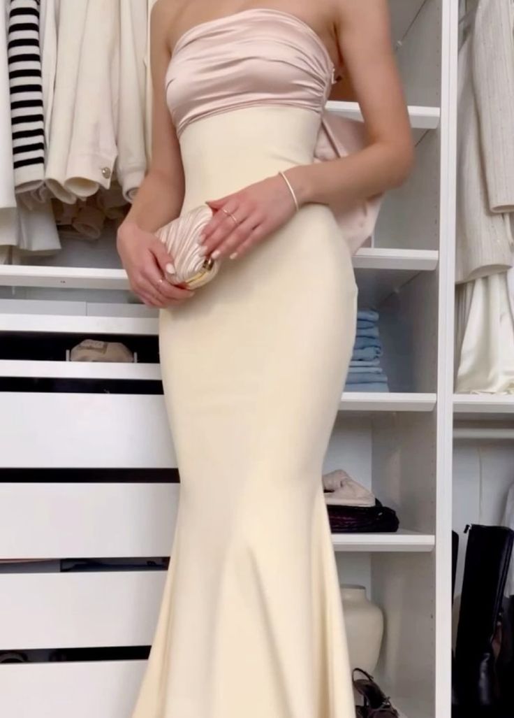 Elegant Mermaid Strapless Long Satin Prom Dresses Evening Dress