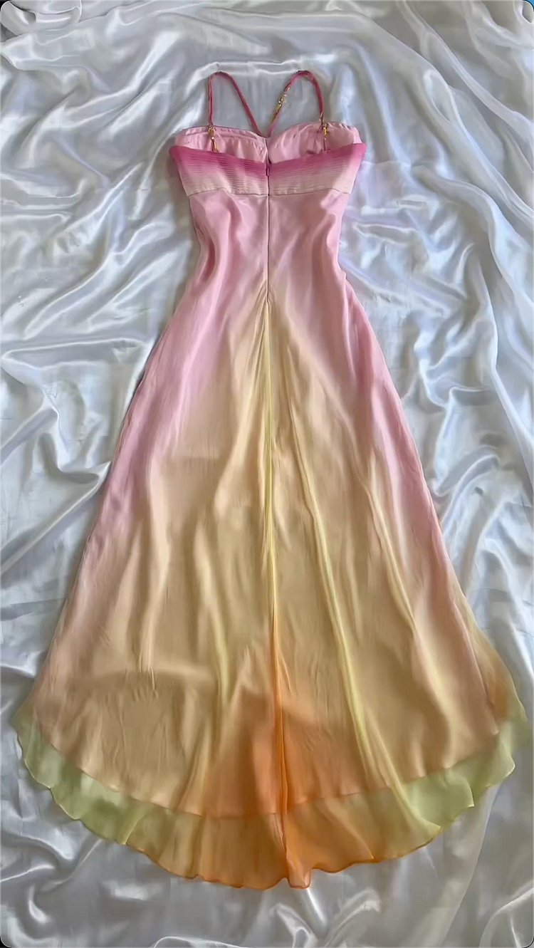 Elegant High Low Spaghetti Straps Ombre Chiffon Long Prom Dress