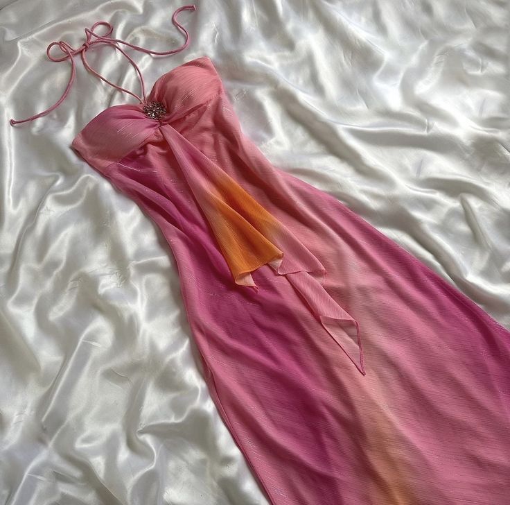 Gorgeous High Low Halter Ombre Pink Chiffon Prom Dresses Evening Dress