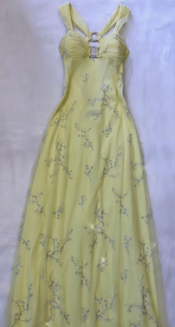 Gorgeous A line Straps Yellow Tulle Long Prom Dresses Evening Dress