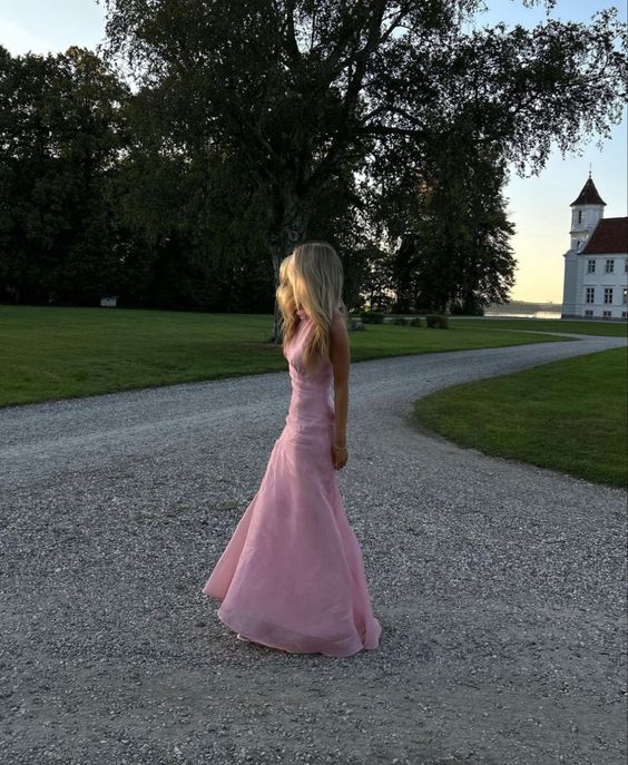 Gorgeous Mermaid High Neckline Pink Slit Tulle Long Prom Dresses Evening Dress