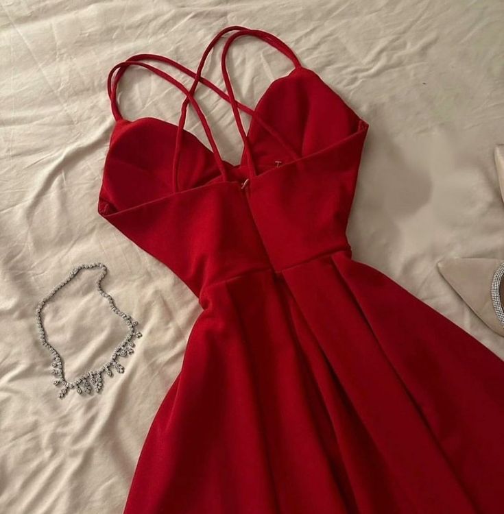 Gorgeous A Line Spaghetti Straps Red Knee Length Prom Dresses Evening Dress Wedding Guest Dress