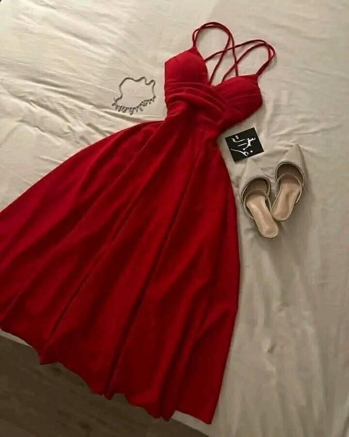 Gorgeous A Line Spaghetti Straps Red Knee Length Prom Dresses Evening Dress Wedding Guest Dress