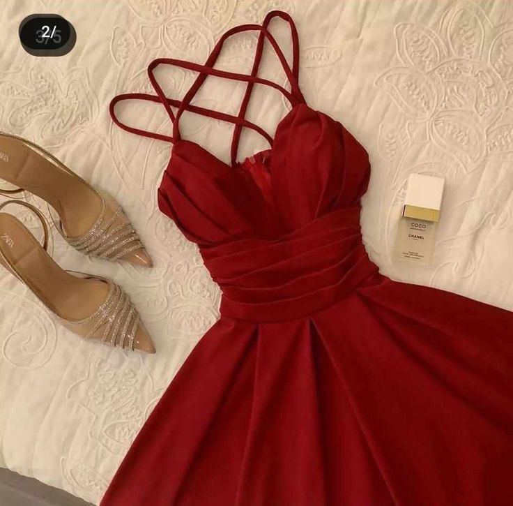 Gorgeous A Line Spaghetti Straps Red Knee Length Prom Dresses Wedding Guest Dress