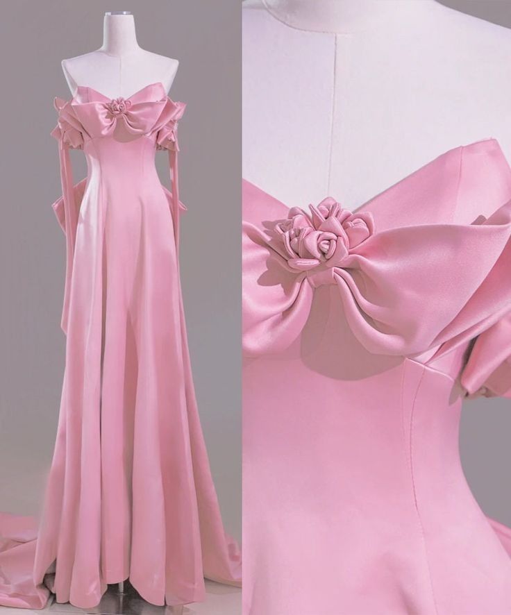 Modest A Line Off The Shoulder Pink Satin Long Prom Dresses Evening Dress