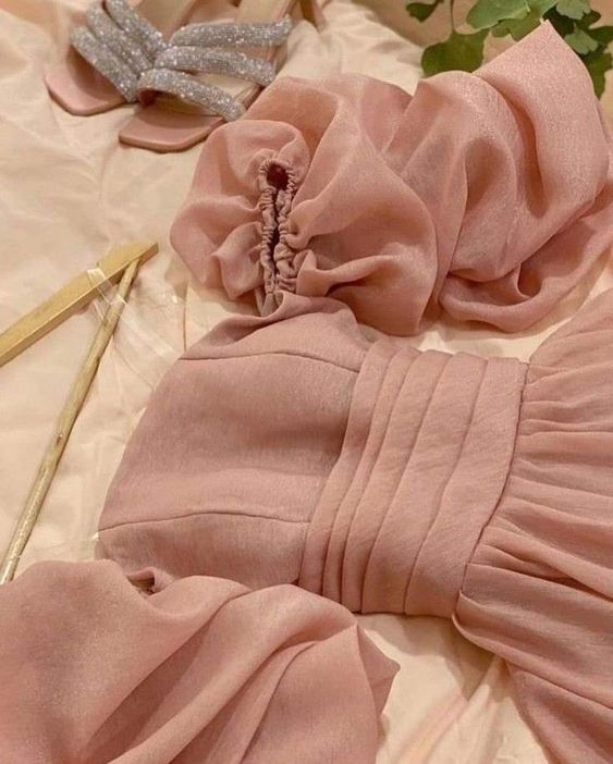 Modest A Line Off The Shoulder Pink Organza Long Prom Dresses Evening Dress