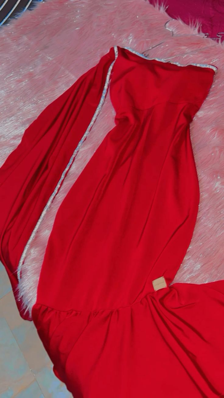 Vintage Mermaid One Shoulder Long Sleeve Red Prom Dresses Evening Gowns