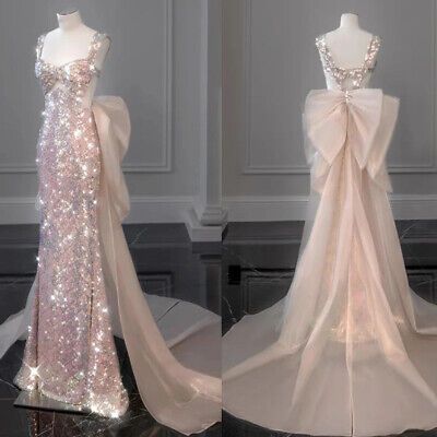 2025 New Elegant Mermaid Straps Sleeveless Bow-knot Sequin Long Prom Dresses
