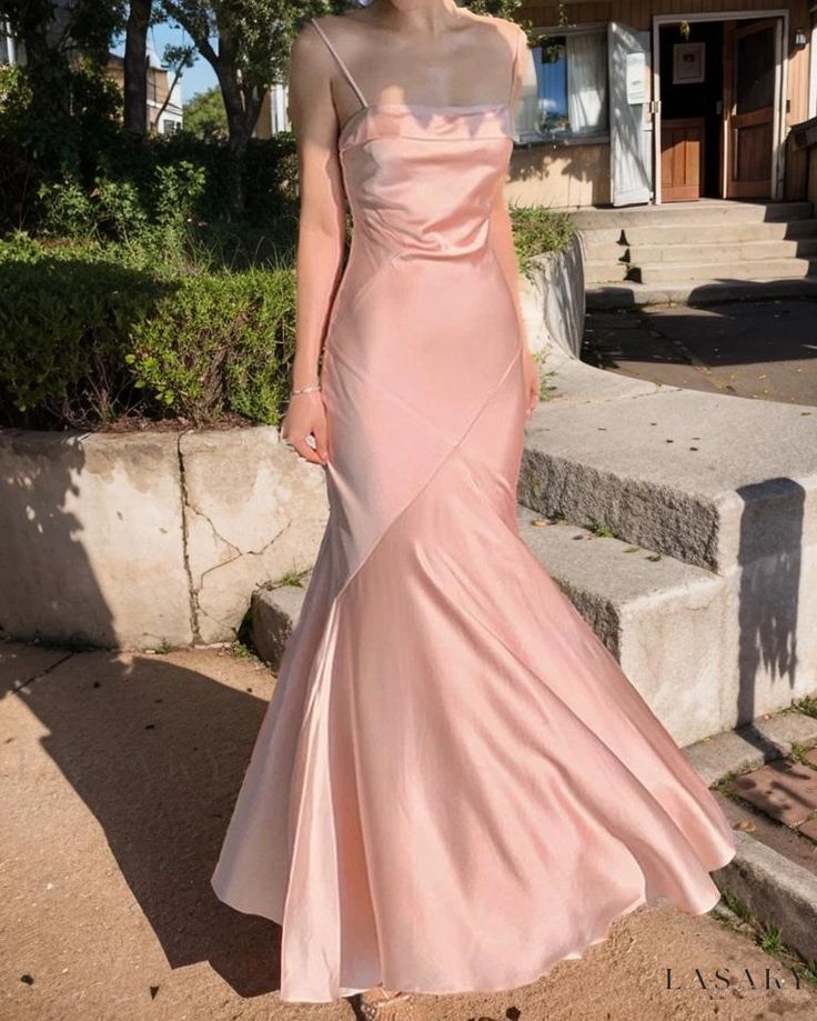Mermaid Spaghetti Straps Sleeveless Ruffles Pink Prom Dresses