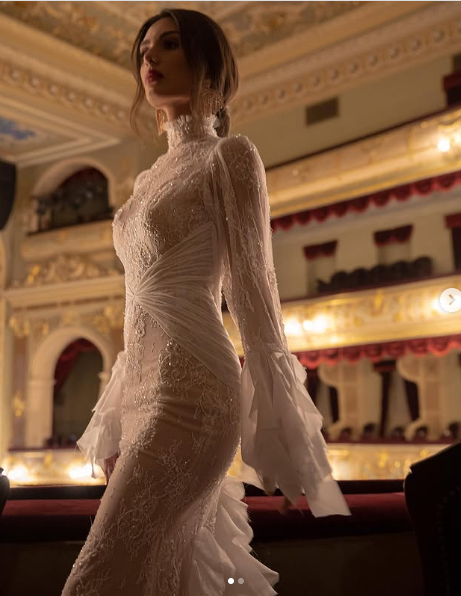 Fairytale Mermaid High Neckline With Long Sleeves Lace Wedding Dress