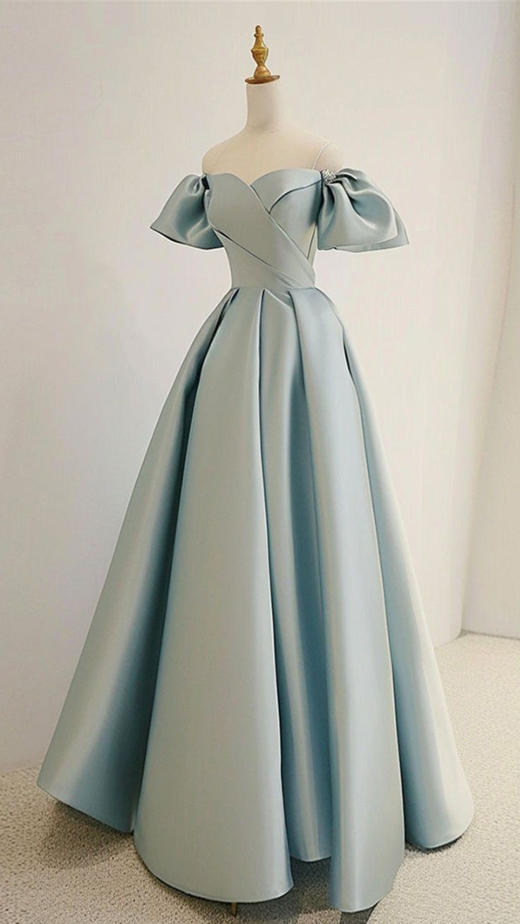 Pretty A line Sweetheart Light Sky Blue Satin Long Party Dress Prom Dresses