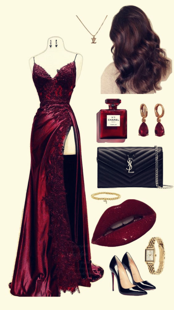 Elegant Mermaid Spaghetti Straps Burgundy Satin Long Prom Dresses Beads Party Dress