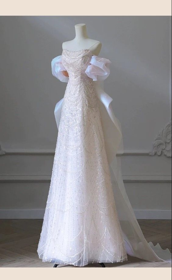 Elegant Off The Shoulder Light Pink Beaded Luxury Evening Dress Prom Dresses
