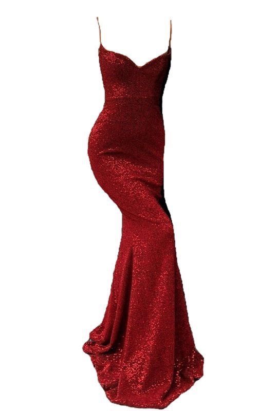 Elegant Mermaid Spaghetti Straps Burgundy Sequin Long Prom Dresses Party Dress