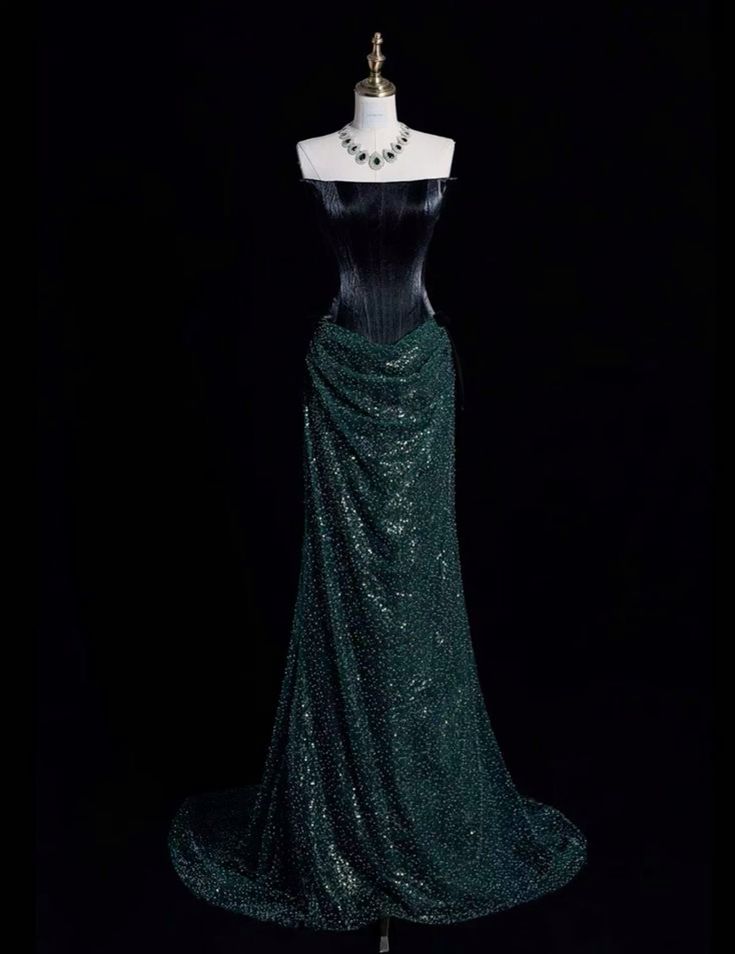 Elegant Mermaid Strapless Sequin Green Long Prom Dresses Evening Dress