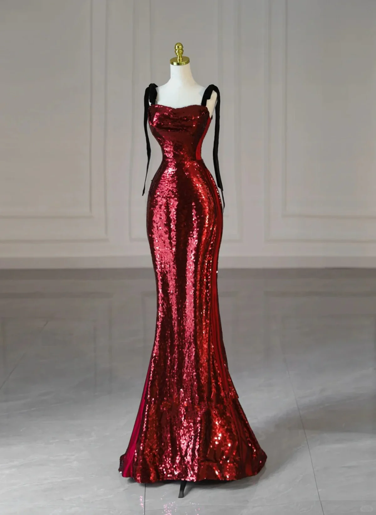 Sheath Sequins with Black Tulle Straps Long Party Dress, Sequins Prom Dress