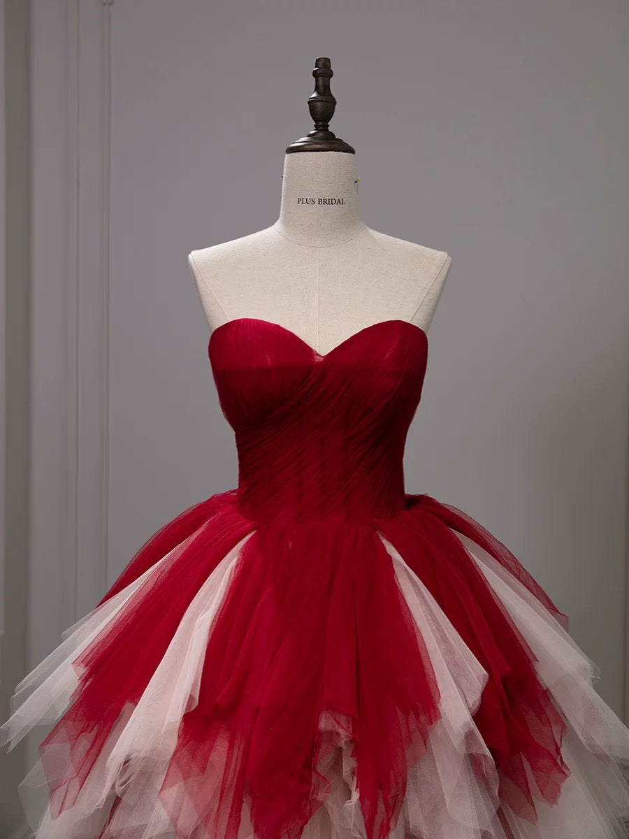 Pretty Ball Gown Sweetheart Tulle Long Red Layers Prom Dresses Sweet 16 Dresses