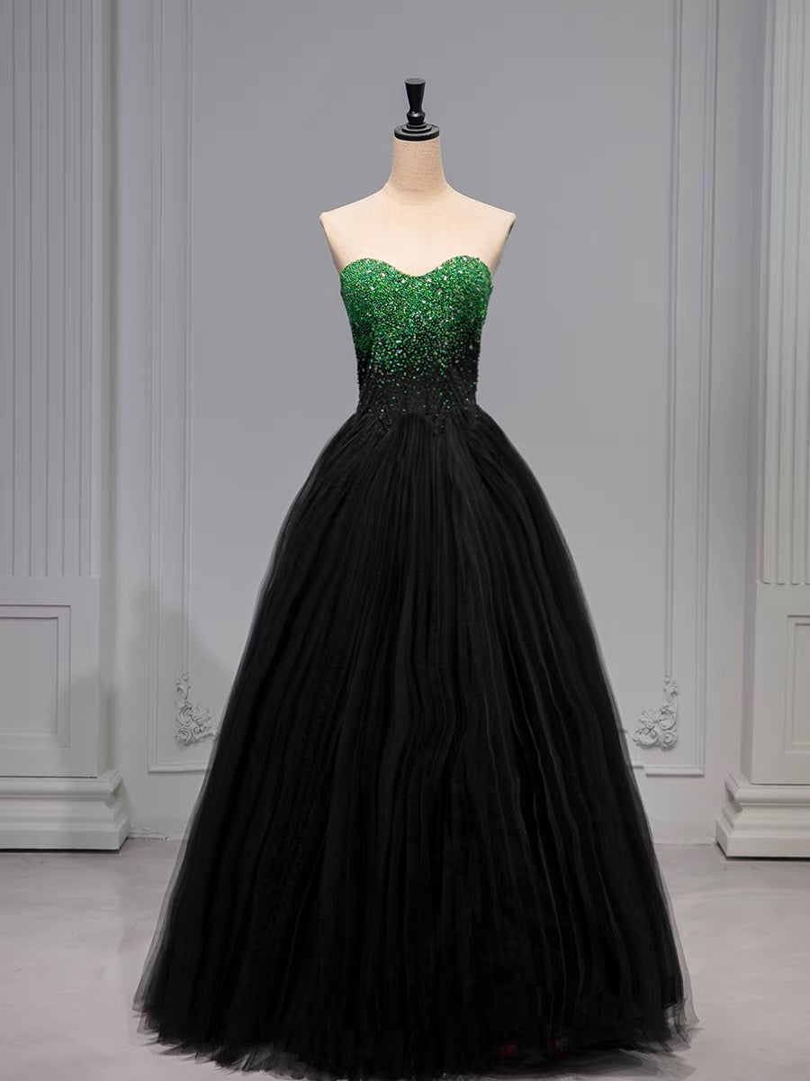 Pretty Ball Gown Sweetheart Tulle Long Black Ruffles Prom Dresses Sweet 16 Dresses