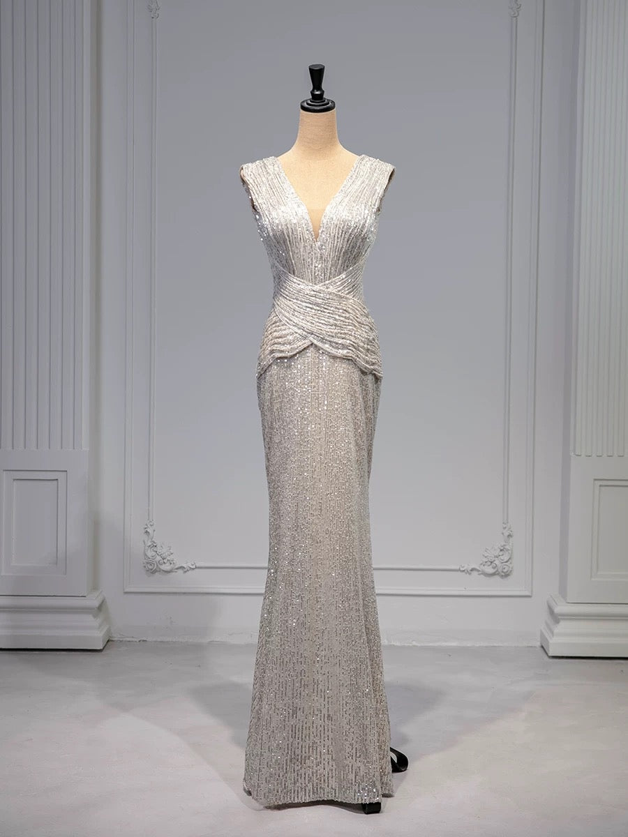 Elegant Mermaid V Neckline Sequin Party Dress Prom Dresses Evening Dress