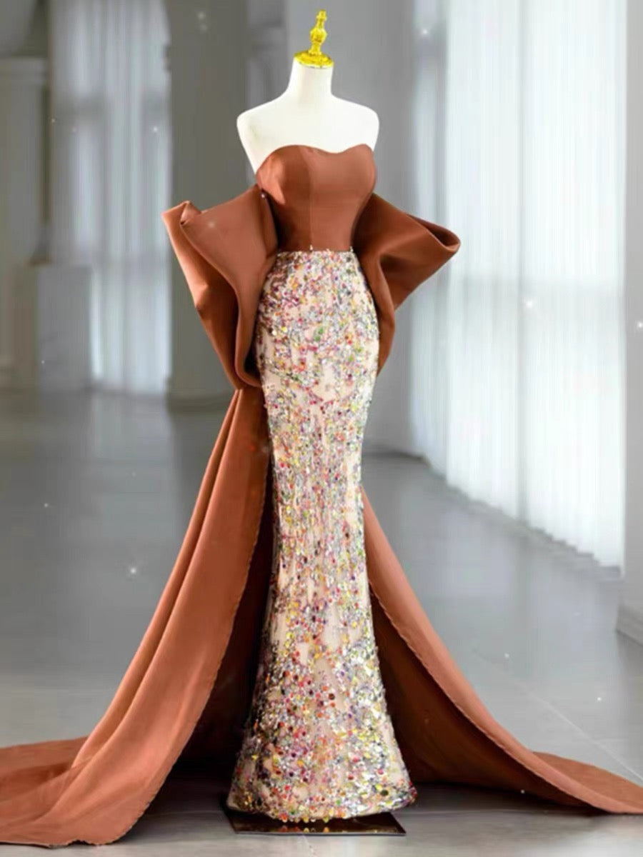 Sexy Mermaid Sweetheart Satin Evening Dress Long Prom Dresses Party Dress With Bow