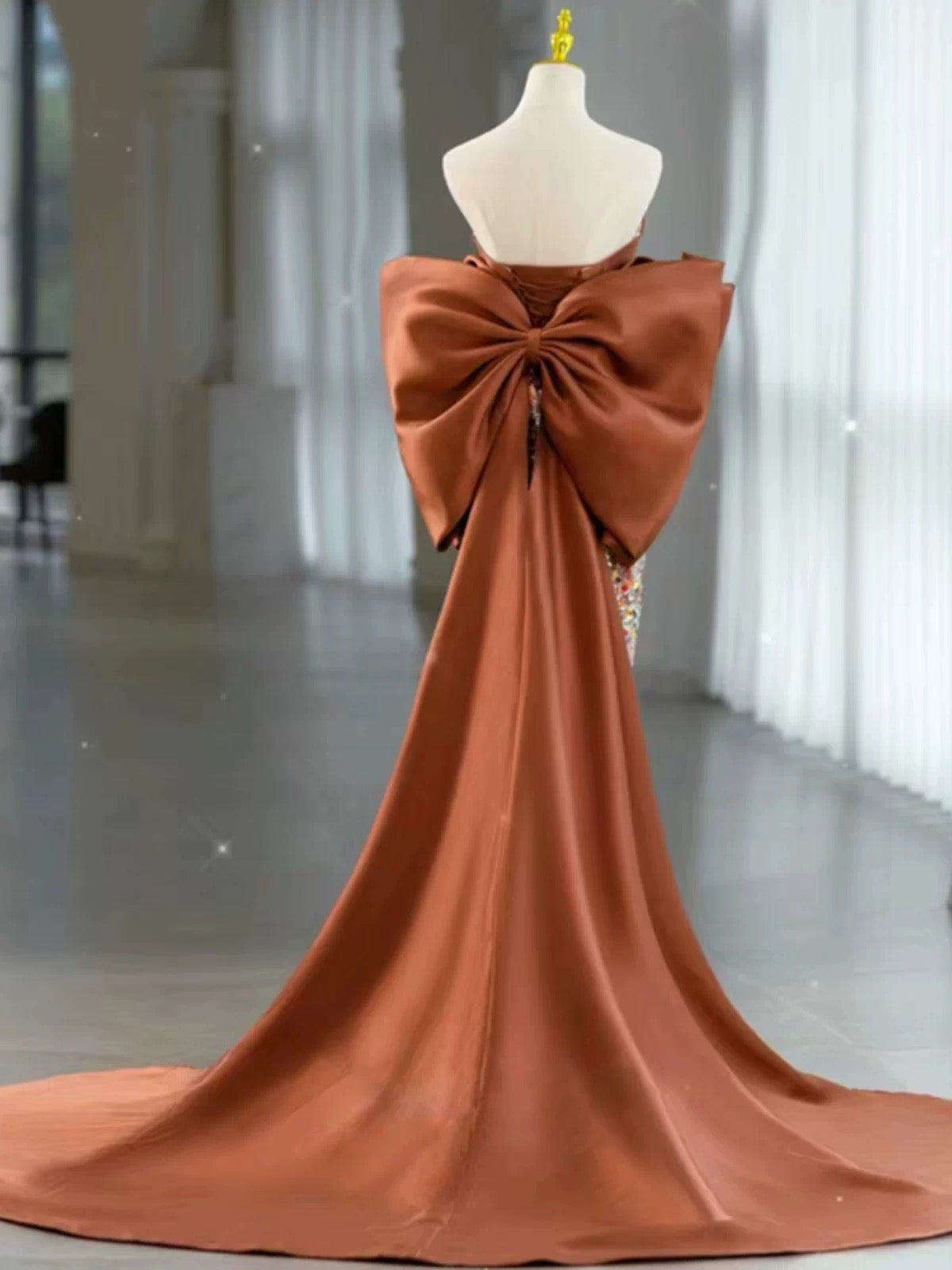 Sexy Mermaid Sweetheart Satin Evening Dress Long Prom Dresses Party Dress With Bow