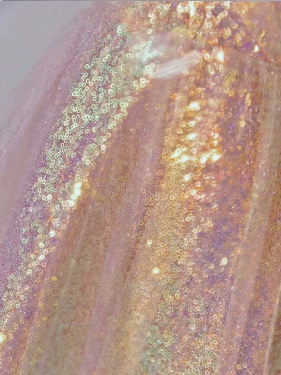 Elegant A Line Spaghetti Straps Pink Sequin Long Prom Dress Evening Dresses