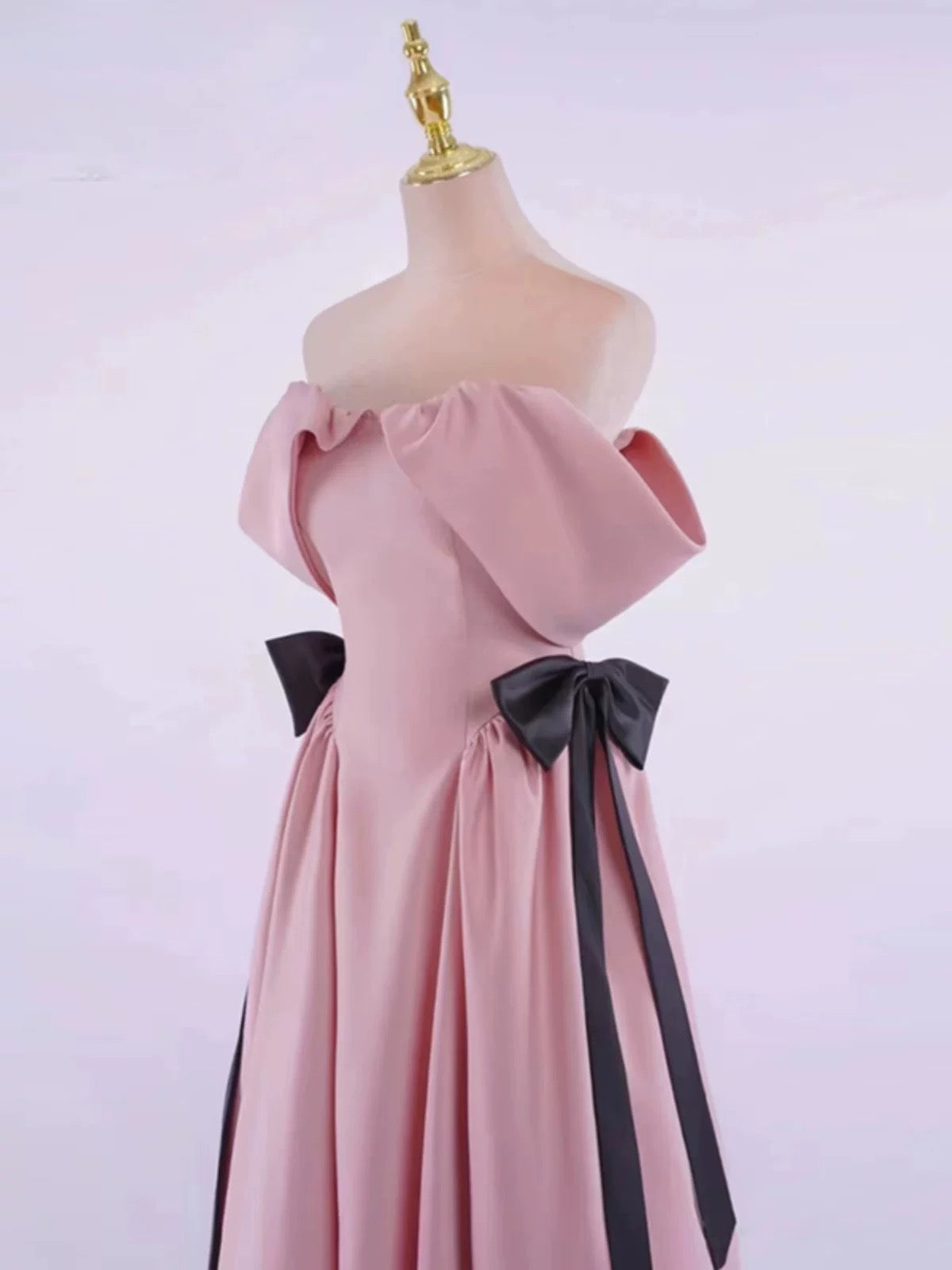 Elegant Ball Gown Off The Shoulder Pink Satin Long Prom Dress Evening Dresses