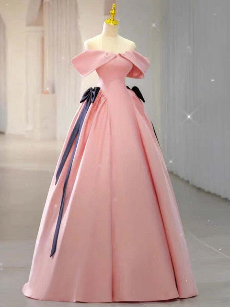 Elegant Ball Gown Off The Shoulder Pink Satin Long Prom Dress Evening Dresses