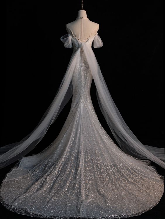 Elegant Mermaid Off The Shoulder Sequin Long Wedding Dresses