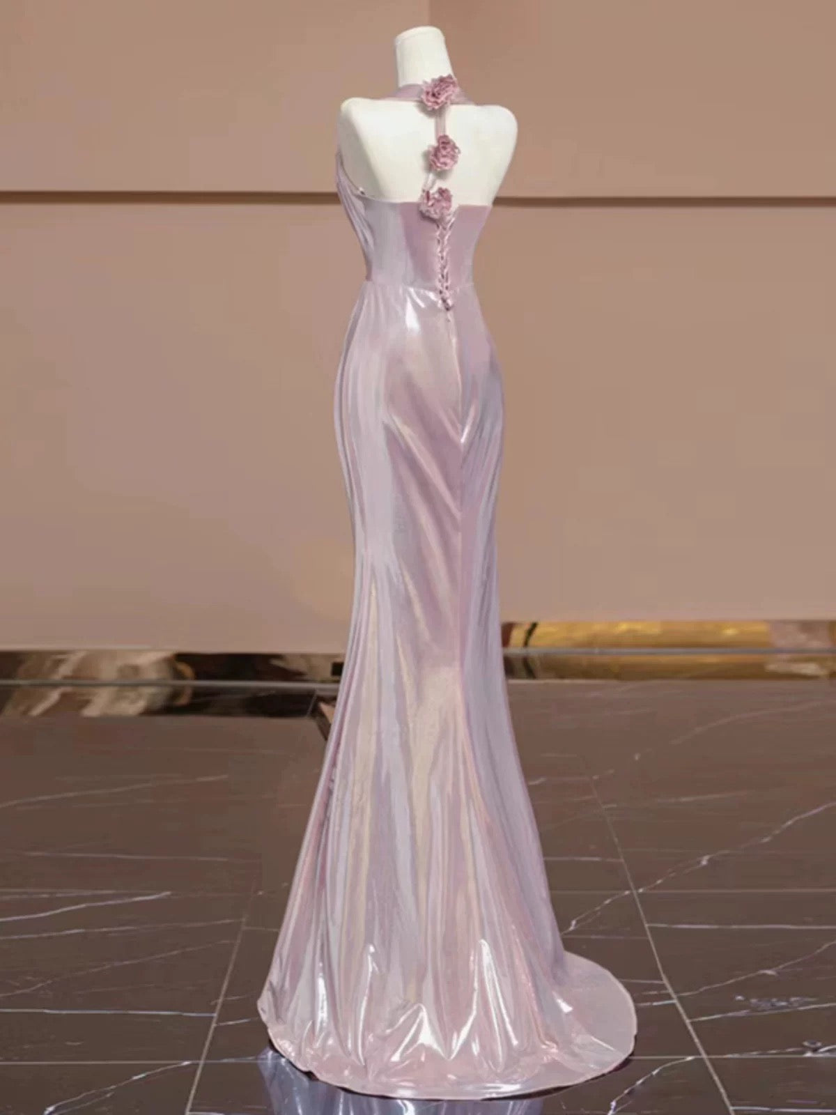 Elegant Sheath V Neckline Pink Sequin Long Prom Dress Evening Dresses With Flowers