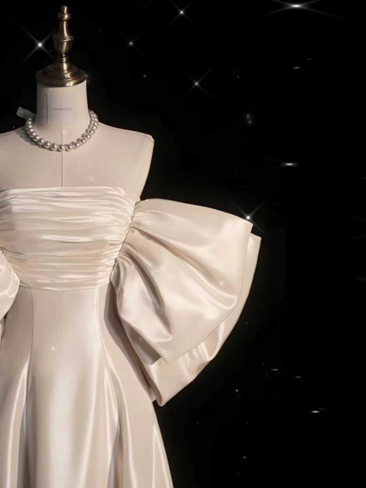 Chic A line Off The Shoulder Half Sleeves Satin Wedding Dresses With Ruffles
