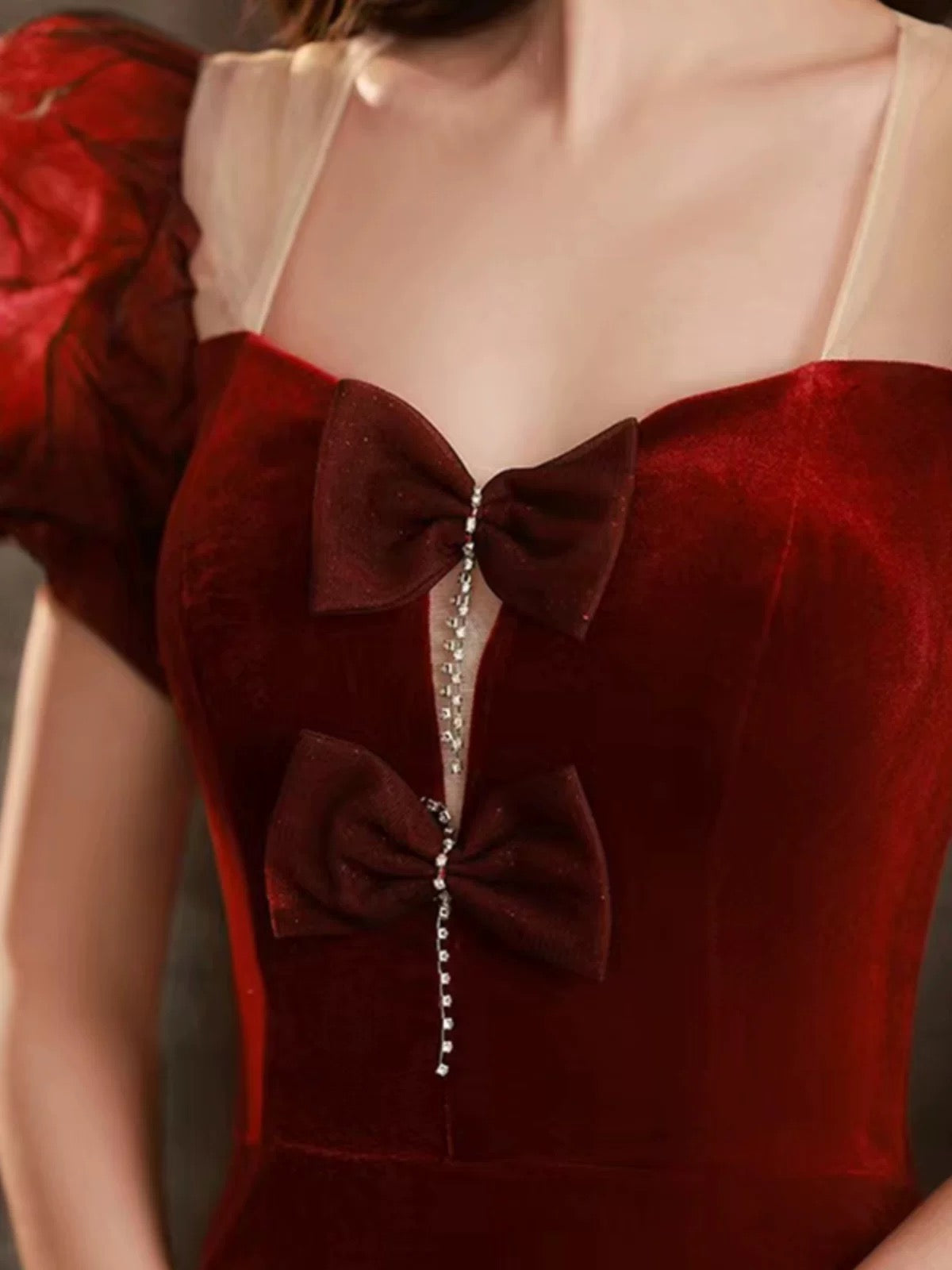 Elegant Mermaid Sweetheart Burgundy Short Sleeves Long Prom Dress Evening Dresses
