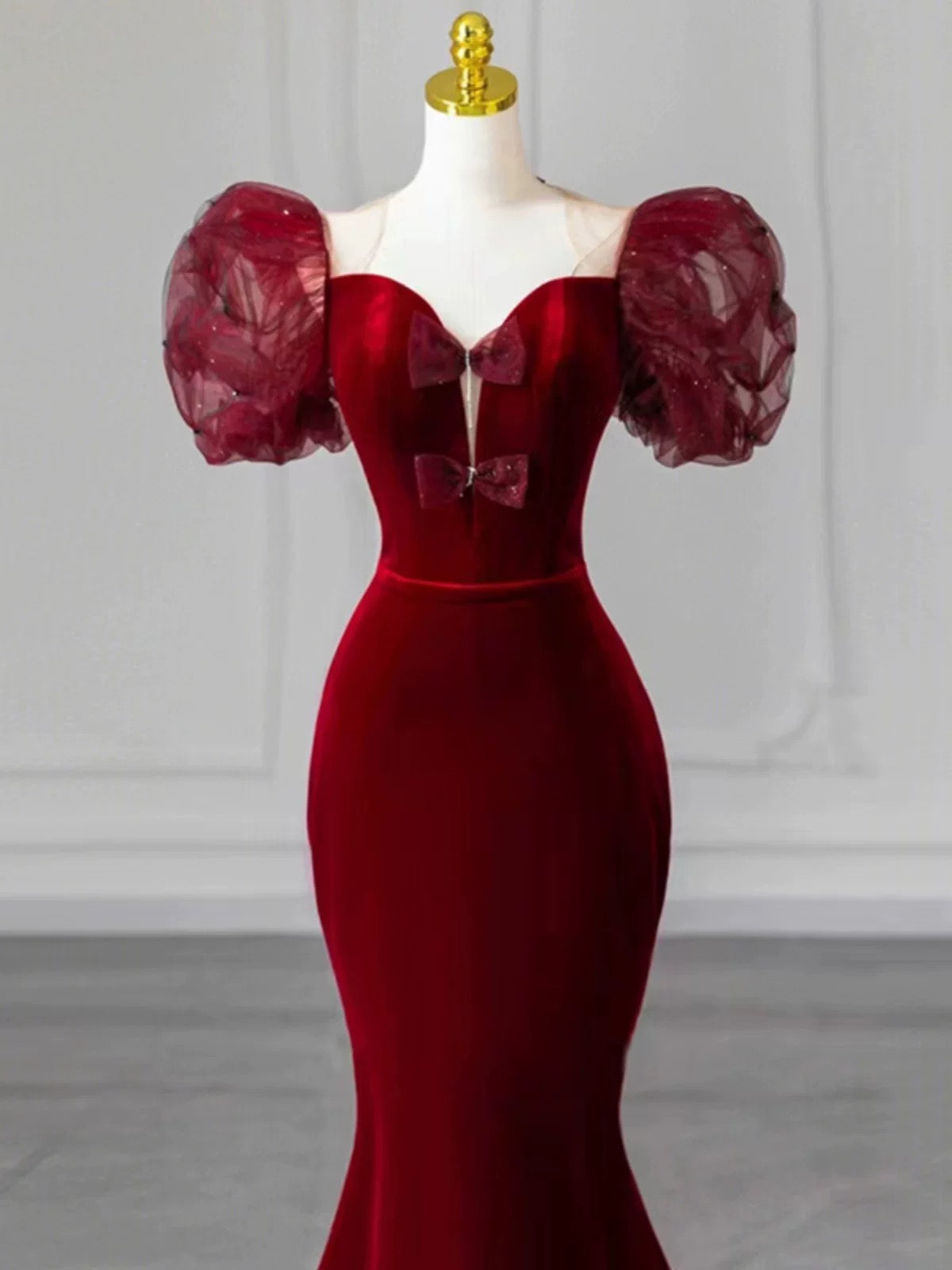 Elegant Mermaid Sweetheart Burgundy Short Sleeves Long Prom Dress Evening Dresses