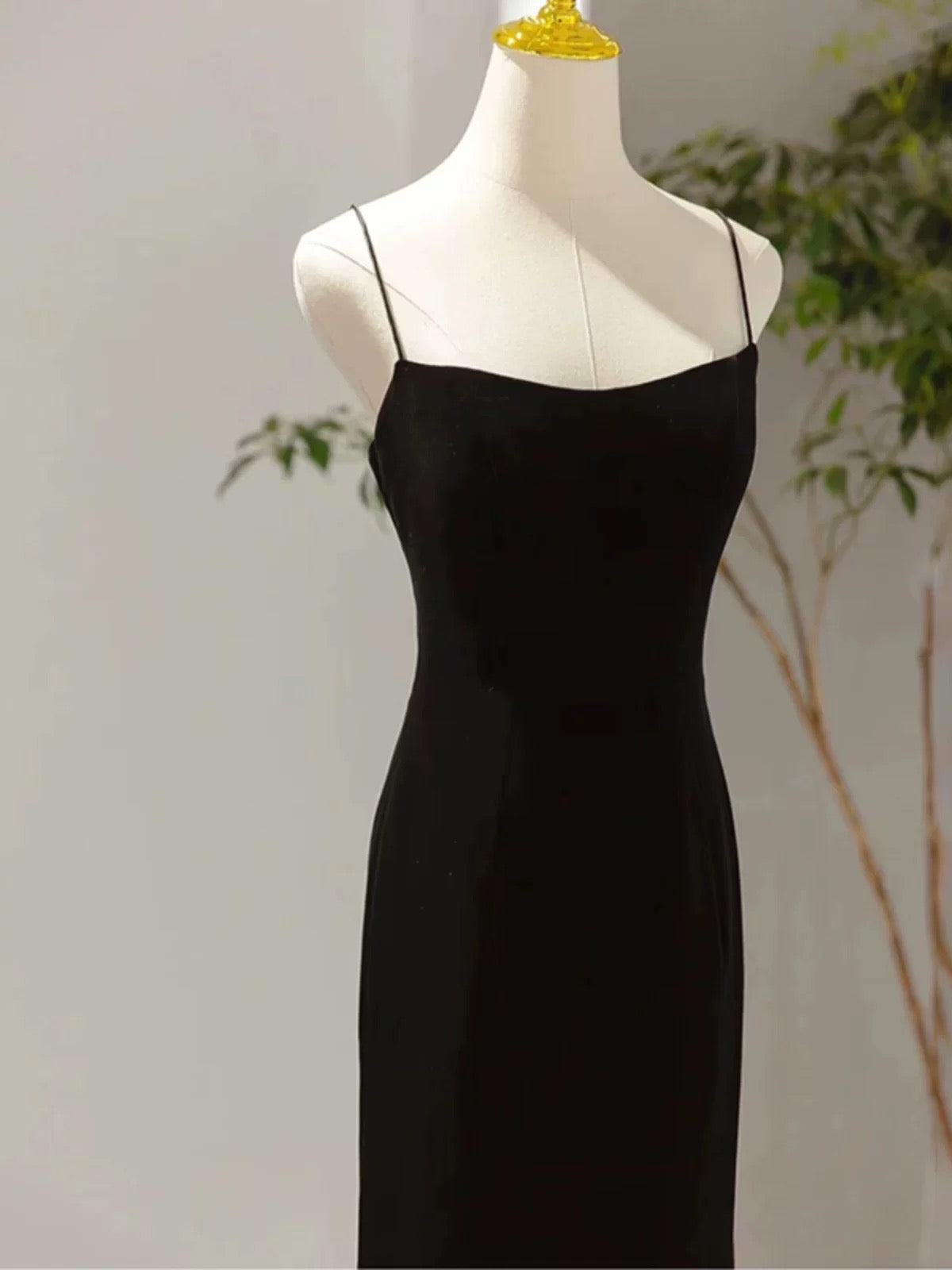 Sexy Mermaid Spaghetti Straps Black Long Prom Dresses Evening Dress