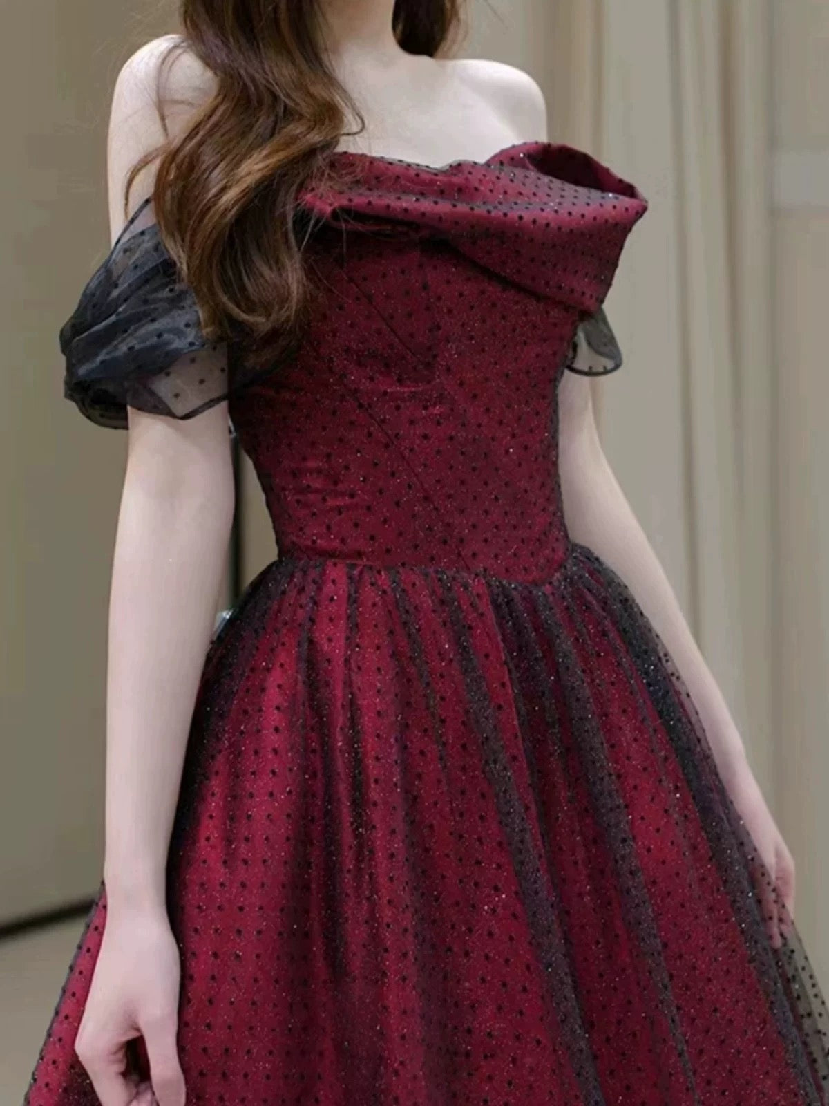 Sexy Ball Gown Off The Shoulder Red Tulle Long Prom Dresses Evening Dress
