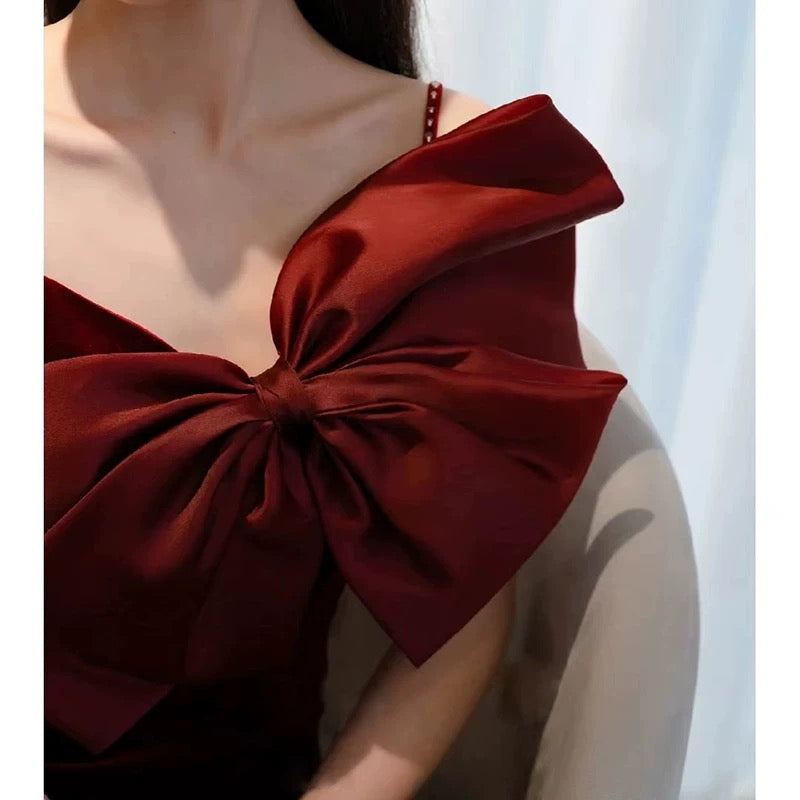 Elegant Mermaid Spaghetti Straps Burgundy Long Prom Dress Evening Dresses