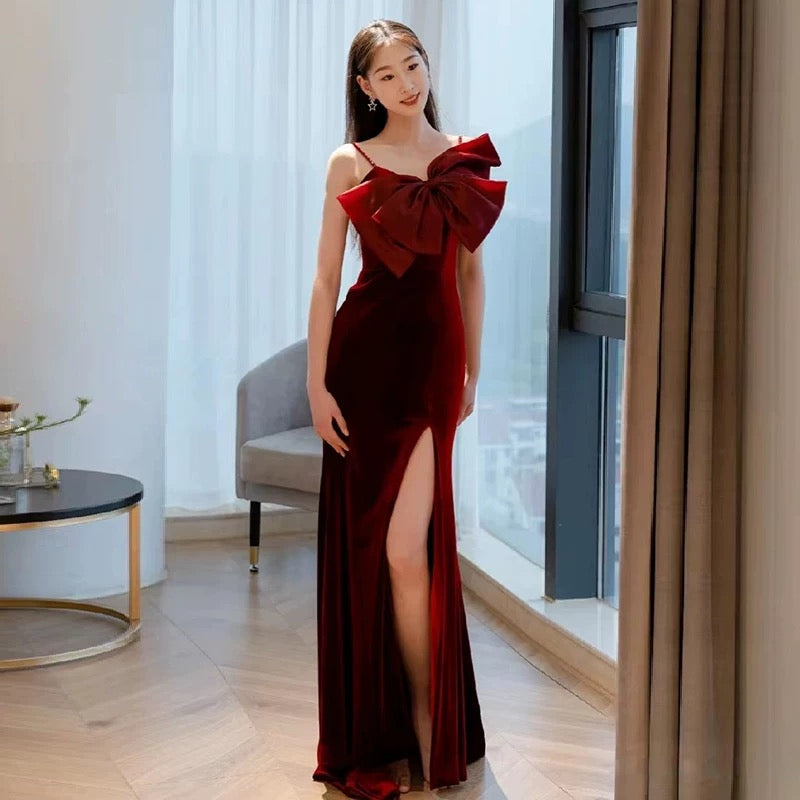 Elegant Mermaid Spaghetti Straps Burgundy Long Prom Dress Evening Dresses
