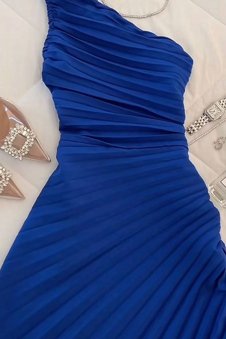Classy Sheath One Shoulder Royal Blue Chiffon Long Party Dress Prom Dresses Evening Dress