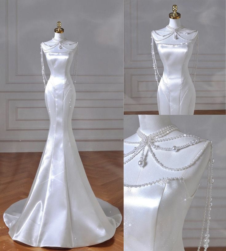 Elegant Mermaid Strapless Satin Long Wedding Dresses