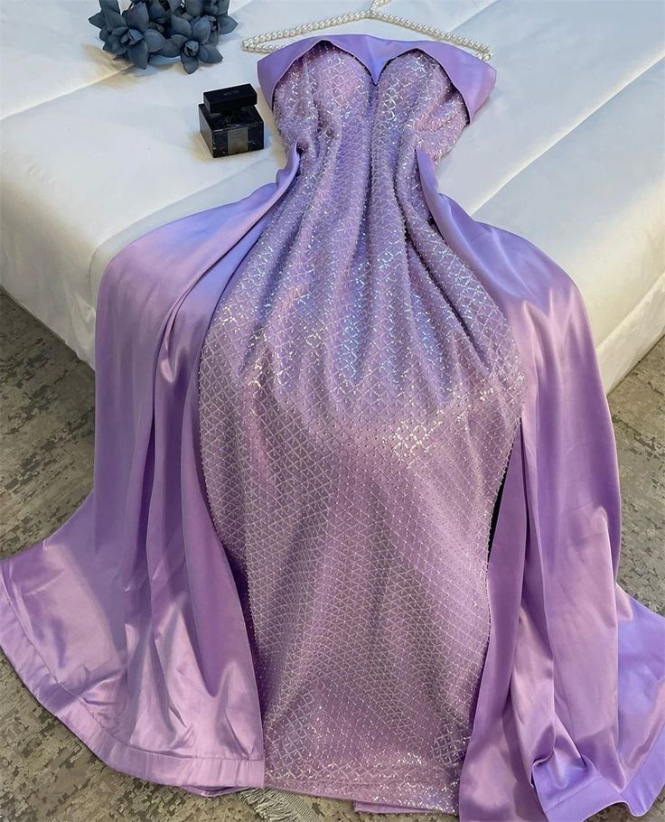 Classy Sheath Strapless Long Lilac Satin Party Dress Prom Dresses Evening Dress