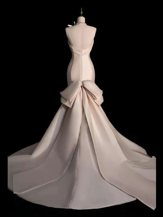 Elegant Mermaid Strapless Satin Long Wedding Dresses With Bowknot