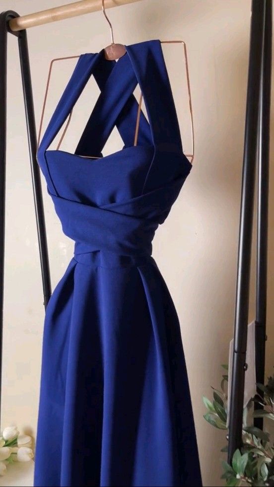Elegant A Line Halter Royal Blue Satin Prom Dress Evening Dresses With Ruffles