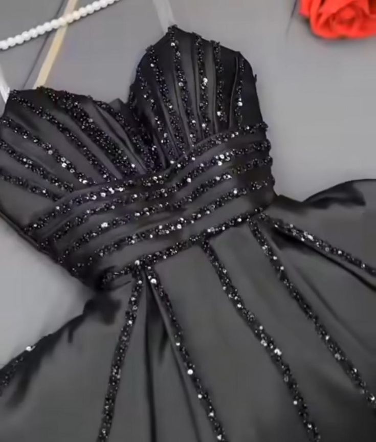 Elegant A Line Spaghetti Straps Black Satin Long Prom Dress Evening Dresses
