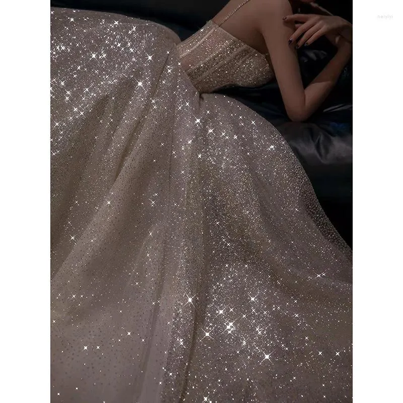Pretty A Line Spaghetti Straps Silver Sequin Long Prom Dress Evening Dresses