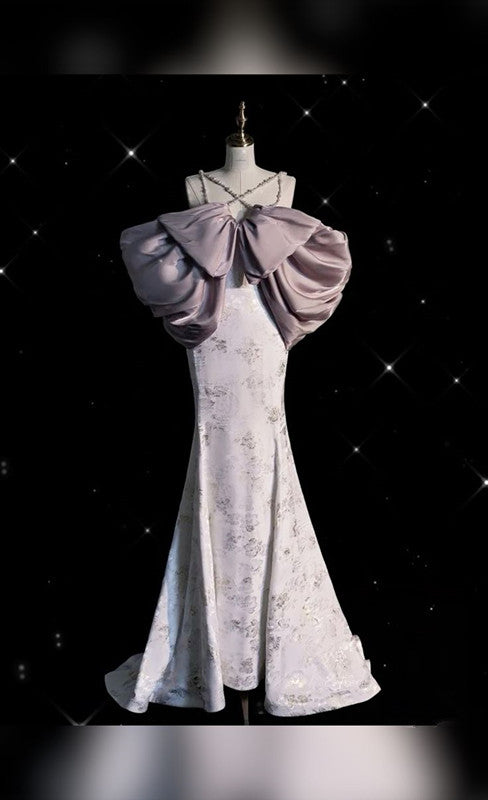 Pretty Mermaid Spaghetti Straps Lilac Satin Long Ruffles Evening Dress Prom Dresses